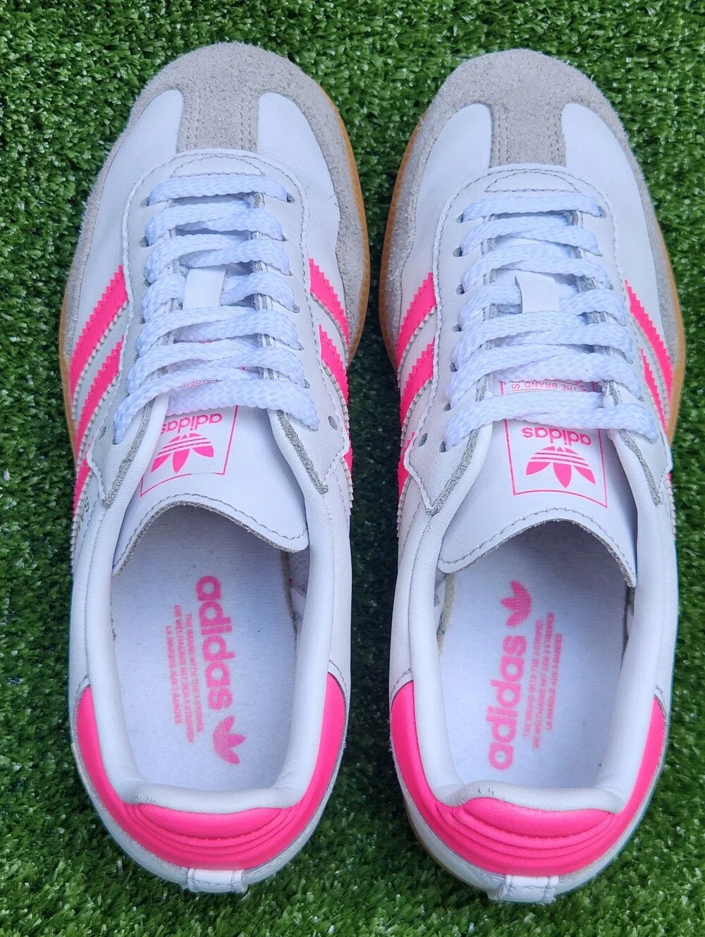 Adidas Samba Big Girls Kids Classic White Pink Leather Sneakers Shoes Size 3.5